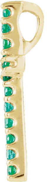 14K Gold Round Natural Emerald Petite Cross Necklace or Pendant - Yellow Gold - view 6