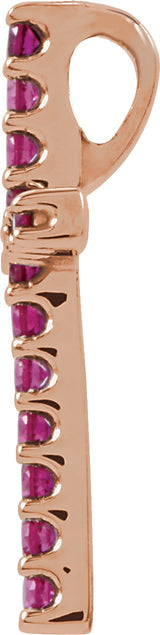 14K Gold Round Natural Ruby Petite Cross Necklace or Pendant - Rose Gold - view 6