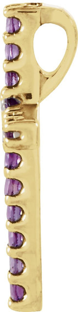 14K Gold Round Natural Amethyst Petite Cross Necklace or Pendant - Yellow Gold - view 6