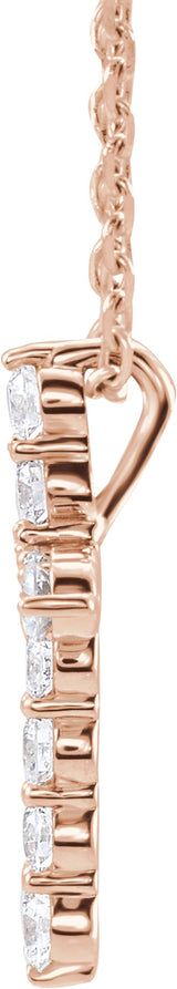 14K Gold Round Lab-Grown Diamond Accented Cross Necklace or Pendant – 1.8-2.4mm Stones - Rose Gold - view 8