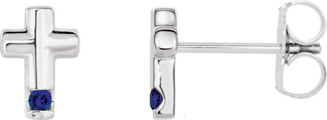 14K Gold Round Natural Blue Sapphire Accented Cross Earrings - White Gold - view 11