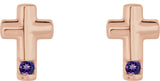 14K Gold Round Natural Amethyst Accented Cross Earrings - Rose Gold - view 6