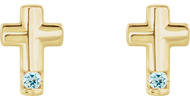 14K Gold Round Natural Aquamarine Accented Cross Earrings - Yellow Gold - view 6