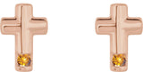 14K Gold Round Natural Citrine Accented Cross Earrings - Rose Gold - view 6
