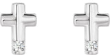 14K Gold Round Natural Diamond Accented Cross Earrings – 1.5mm Stones - White Gold - view 6
