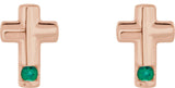 14K Gold Round Lab-Grown Emerald Accented Cross Earrings - Rose Gold - view 6