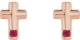 14K Gold Round Natural Ruby Accented Cross Earrings - Rose Gold - view 6