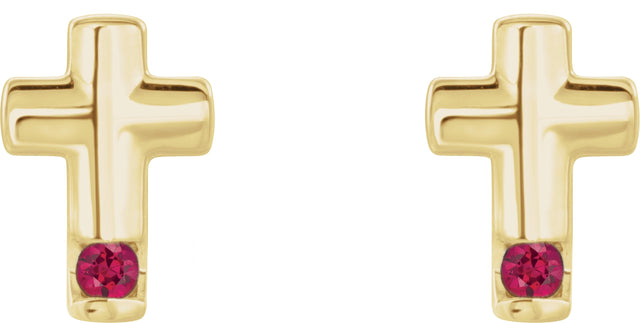 14K Gold Round Natural Ruby Accented Cross Earrings - Yellow Gold - view 6