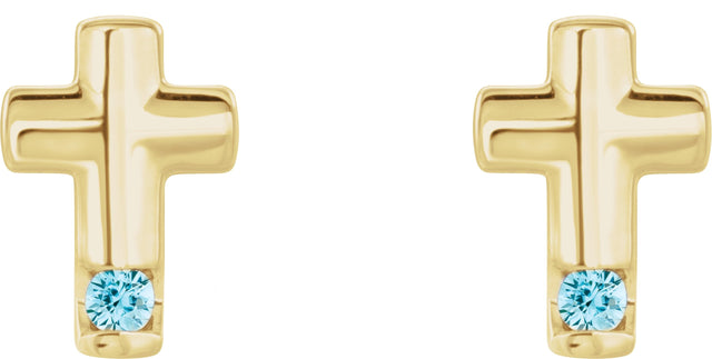14K Gold Round Natural Blue Zircon Accented Cross Earrings - Yellow Gold - view 6