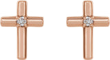14K Gold Round Natural Diamond Solitaire Cross Earrings - Rose Gold - view 4