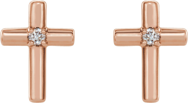 14K Gold Round Natural Diamond Solitaire Cross Earrings - Rose Gold - view 4