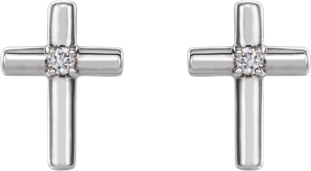 14K Gold Round Natural Diamond Solitaire Cross Earrings - White Gold - view 4