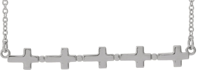 14K Gold Sideways Cross Bar Necklace - White Gold