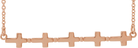 14K Gold Sideways Cross Bar Necklace - Rose Gold