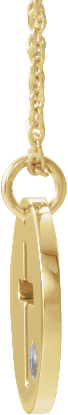 14K Gold Round Natural Aquamarine Pierced Cross Disc Necklace or Pendant - Yellow Gold - view 6