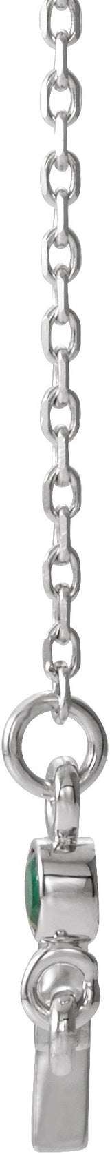 14K Gold Round Natural Emerald Accented Sideways Cross Necklace - White Gold - view 6
