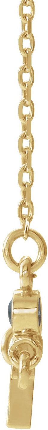 14K Gold Round Natural Aquamarine Accented Sideways Cross Necklace - Yellow Gold - view 6