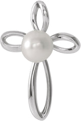 14K Gold Cultured White Freshwater Pearl Pearl Cross Pendant II - White Gold