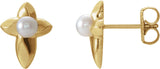 14K Gold Cultured White Freshwater Pearl Pearl Cross Earrings - Yellow Gold