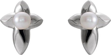 Platinum Cultured White Freshwater Pearl Pearl Cross Earrings - view 2