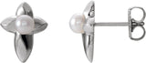 14K Gold Cultured White Freshwater Pearl Pearl Cross Earrings - White Gold
