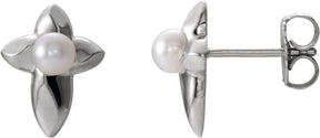 14K Gold Cultured White Freshwater Pearl Pearl Cross Earrings - White Gold