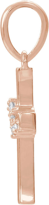 14K Gold Round Natural Diamond Cluster Cross Necklace or Pendant - Rose Gold - view 4