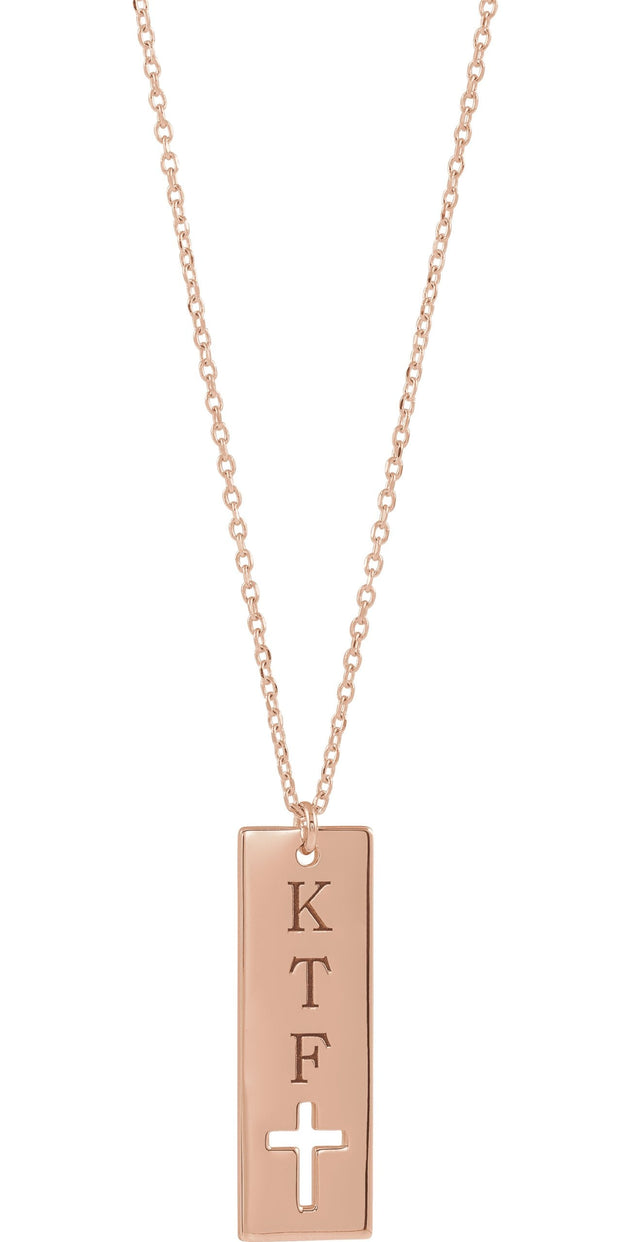 14K Gold Engravable Pierced Cross Bar Necklace or Pendant - Rose Gold - view 3