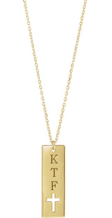 14K Gold Engravable Pierced Cross Bar Necklace or Pendant - Yellow Gold - view 3