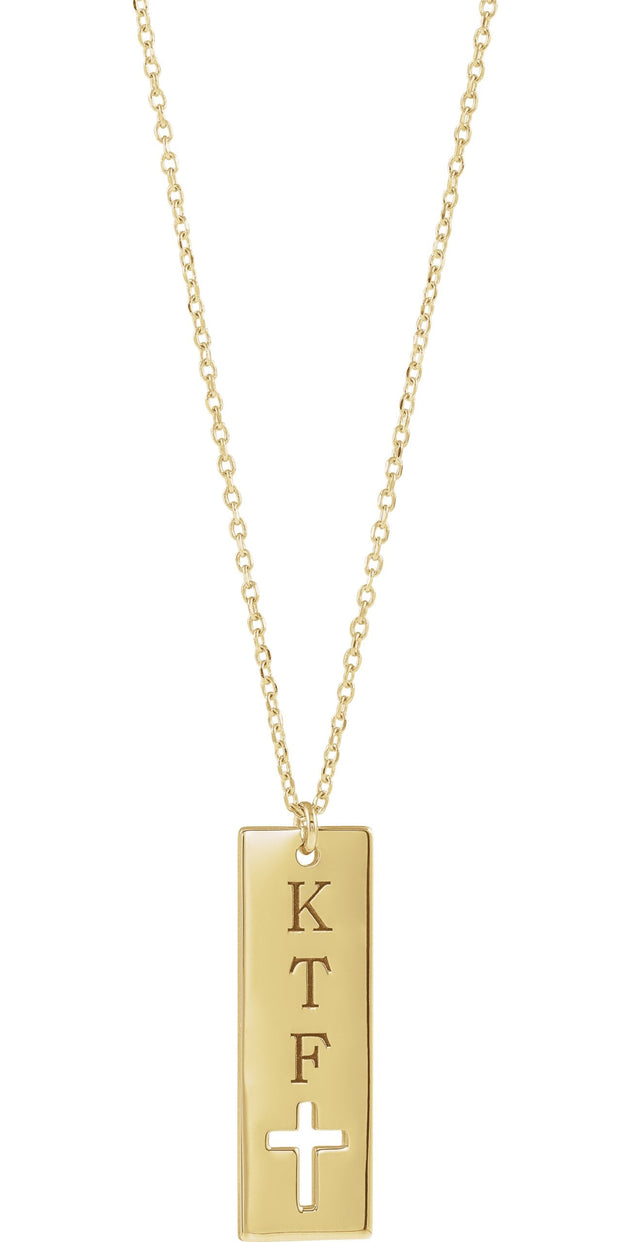 14K Gold Engravable Pierced Cross Bar Necklace or Pendant - Yellow Gold - view 3