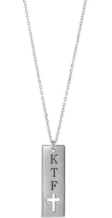 14K Gold Engravable Pierced Cross Bar Necklace or Pendant - White Gold - view 3