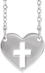 14K Gold Pierced Cross Heart Necklace - White Gold