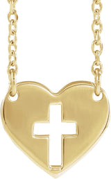 14K Gold Pierced Cross Heart Necklace - Yellow Gold