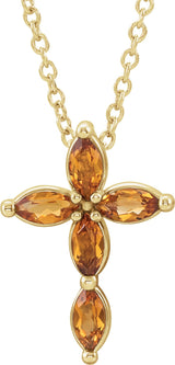14K Gold Marquise Natural Citrine Cross Necklace or Pendant - Yellow Gold - view 5