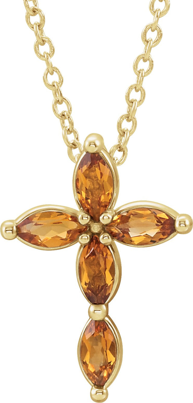 14K Gold Marquise Natural Citrine Cross Necklace or Pendant - Yellow Gold - view 5
