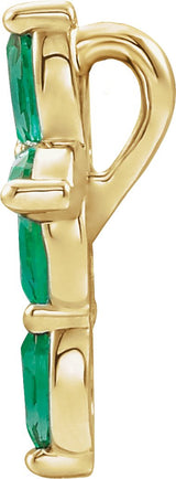 14K Gold Marquise Natural Emerald Cross Necklace or Pendant - Yellow Gold - view 6