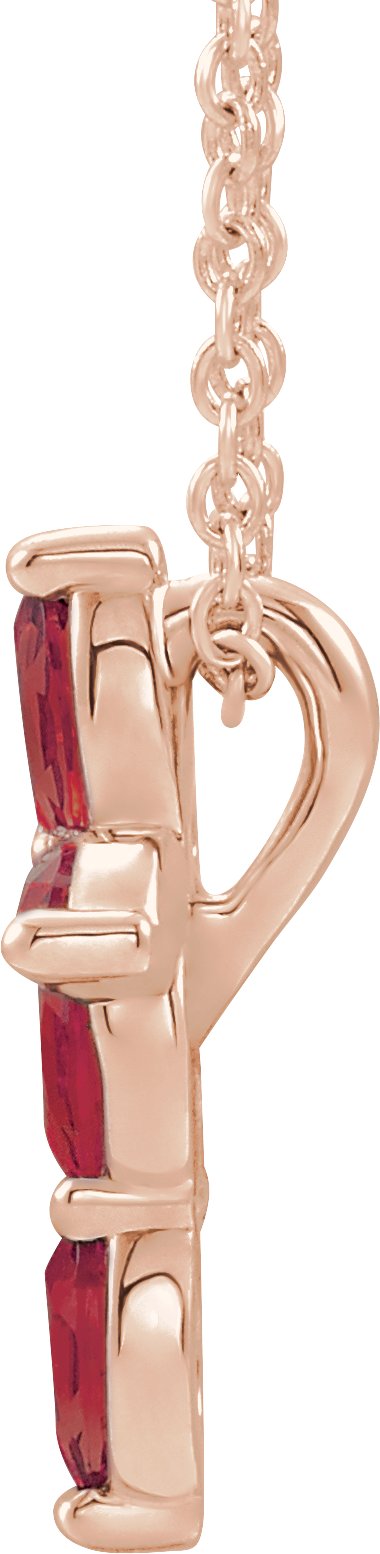 14K Gold Marquise Natural Ruby Cross Necklace or Pendant - Rose Gold - view 6