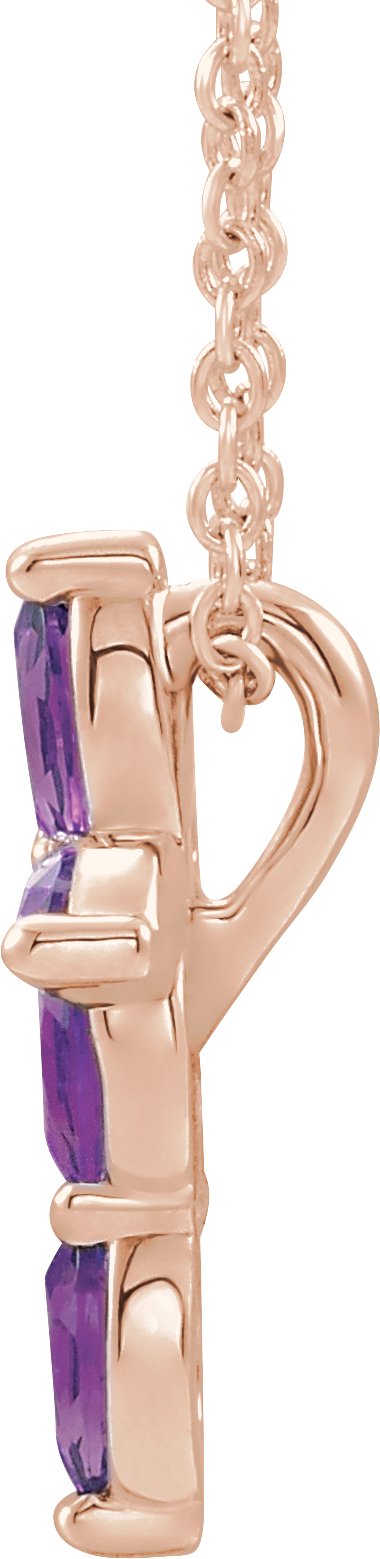 14K Gold Marquise Natural Amethyst Cross Necklace or Pendant - Rose Gold - view 6