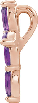14K Gold Marquise Natural Amethyst Cross Necklace or Pendant - Rose Gold - view 6