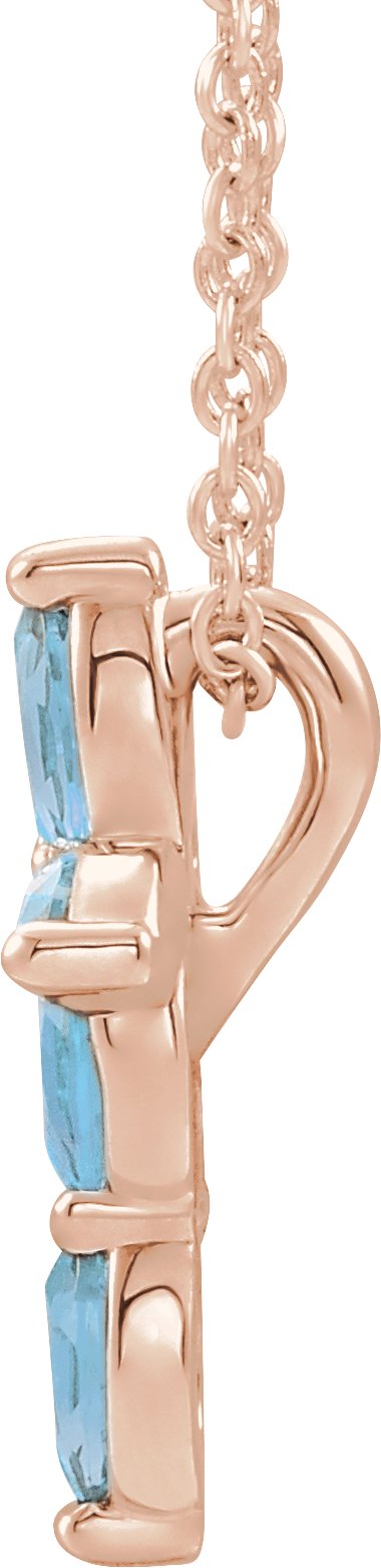 14K Gold Marquise Natural Aquamarine Cross Necklace or Pendant - Rose Gold - view 6