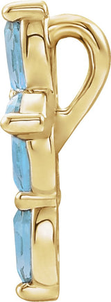 14K Gold Marquise Natural Aquamarine Cross Necklace or Pendant - Yellow Gold - view 6