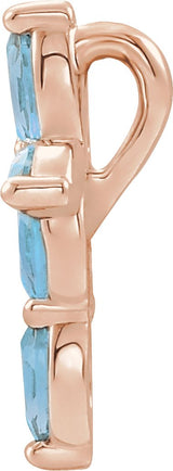 14K Gold Marquise Natural Aquamarine Cross Necklace or Pendant - Rose Gold - view 6
