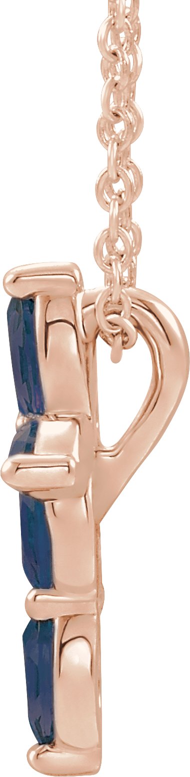 14K Gold Marquise Natural Blue Sapphire Cross Necklace or Pendant - Rose Gold - view 6