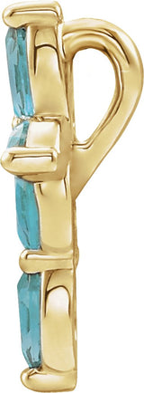 14K Gold Marquise Natural Blue Zircon Cross Necklace or Pendant - Yellow Gold - view 6