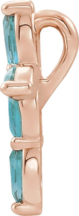 14K Gold Marquise Natural Blue Zircon Cross Necklace or Pendant - Rose Gold - view 6
