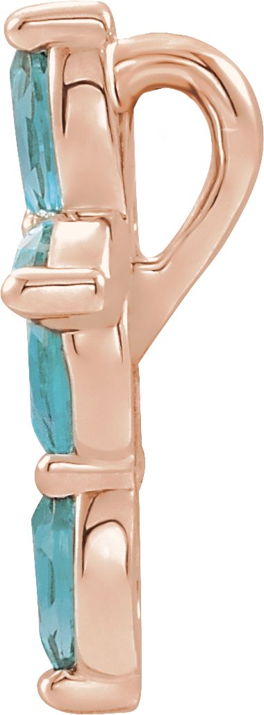 14K Gold Marquise Natural Blue Zircon Cross Necklace or Pendant - Rose Gold - view 6