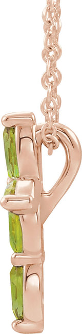 14K Gold Marquise Natural Peridot Cross Necklace or Pendant - Rose Gold - view 6