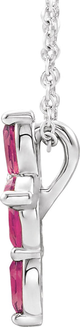14K Gold Marquise Natural Pink Tourmaline Cross Necklace or Pendant - White Gold - view 6