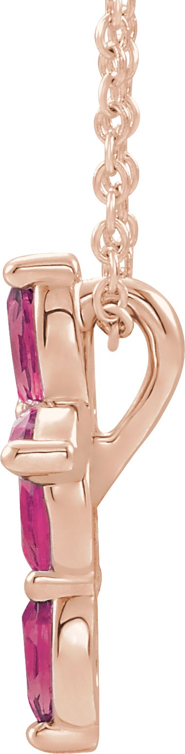 14K Gold Marquise Natural Pink Tourmaline Cross Necklace or Pendant - Rose Gold - view 6