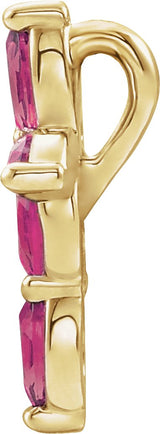 14K Gold Marquise Natural Pink Tourmaline Cross Necklace or Pendant - Yellow Gold - view 6